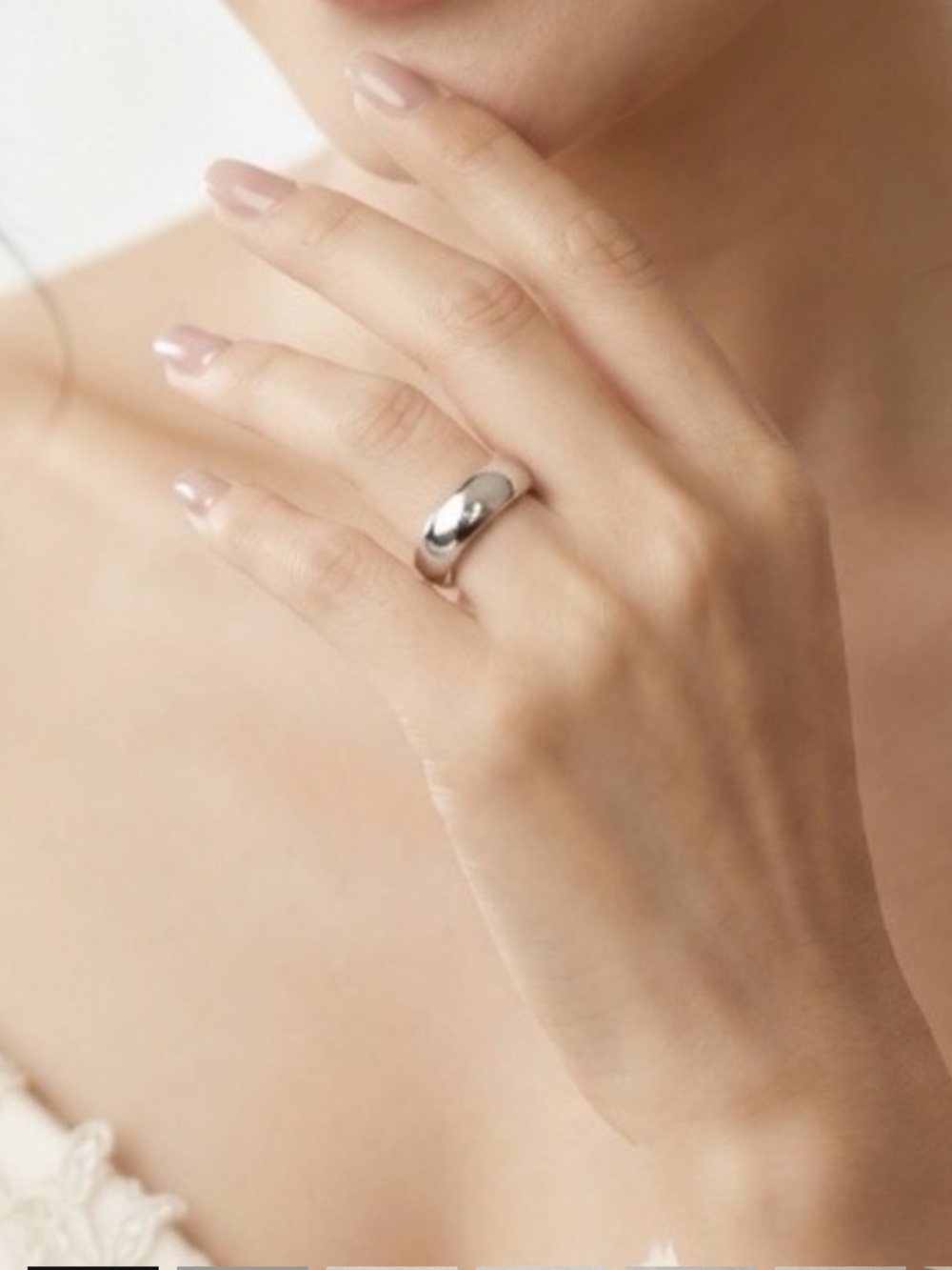 Silver Tone Wide Bridal Wedding Ring Band Engagement Modern Minimalist Timeless